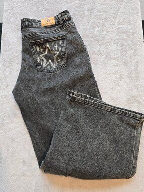 Flying Angel by GOGO JEANS Star Print Wide Leg Acid Wash Denim – Size 11/30